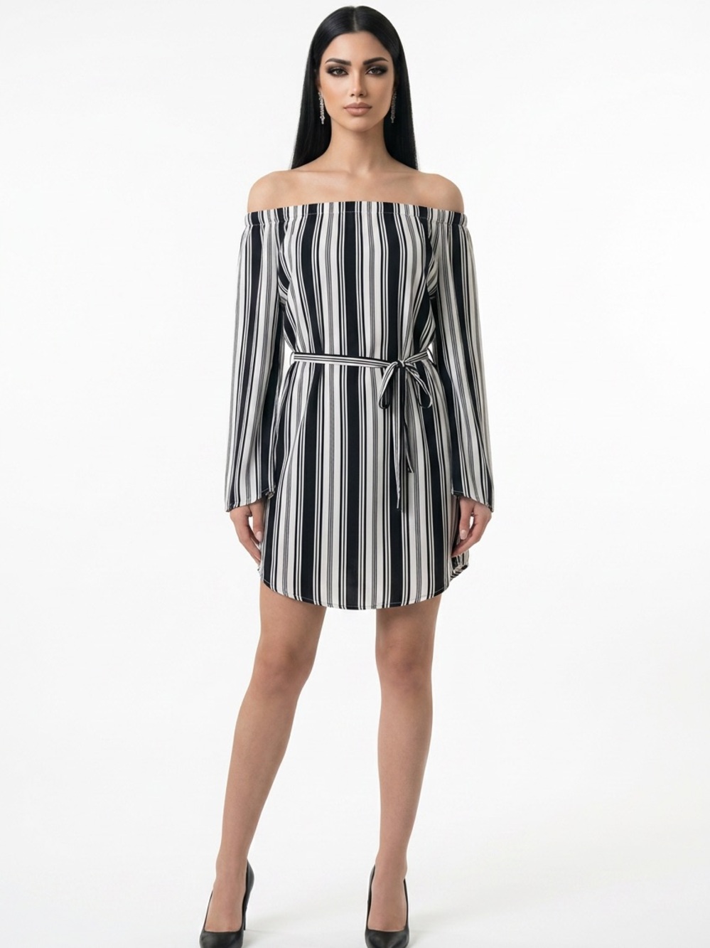 INDULGE IN STYLE | Black/White Stripe Tie-Waist Dress Women’s Size X-Large